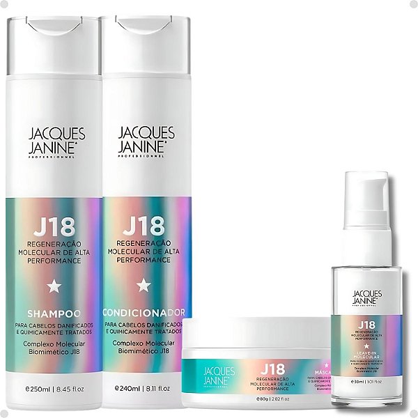 Kit Jacques Janine J18: Shampoo, Condicionador, Máscara 80g e Leave-In 30ml