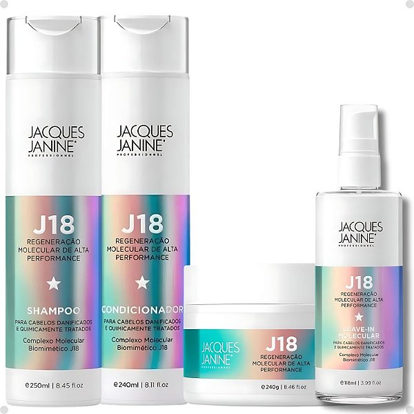 Kit Jacques Janine J18: Shampoo, Condicionador, Máscara 240g e Leave-In 118ml