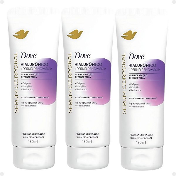 Kit Dove Hialurônico + Dermo Renovador: 3 Sérum Corporal Hidratante 180ml