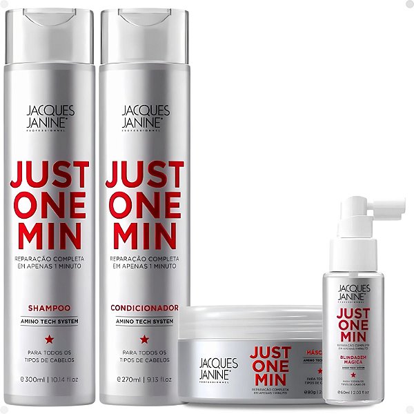 Kit Jacques Janine Just One Min: Shampoo, Condicionador, Máscara 80g e Blindagem 60ml