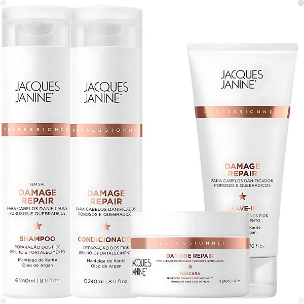 Kit Jacques Janine Damage Repair: Shampoo, Condicionador, Máscara 240g e Leave-In 200ml