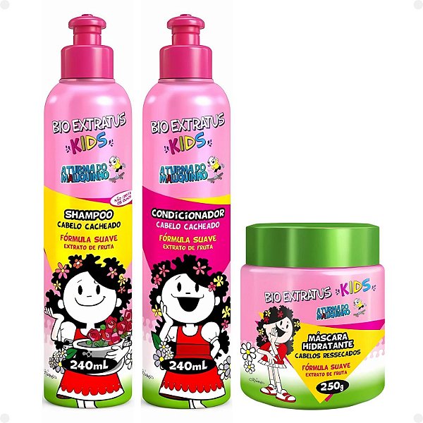 Kit Bio Extratus Kids A Turma do Maluquinho Cacheado: Shampoo, Condicionador e Máscara