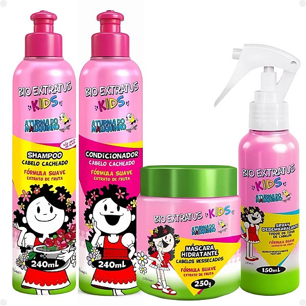 Kit Bio Extratus Kids A Turma do Maluquinho Cacheado: Shampoo, Condicionador, Máscara e Spray