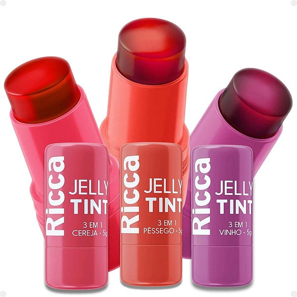 Kit Ricca 3 em 1: 3 Jelly Tint Cereja, Pêssego e Vinho