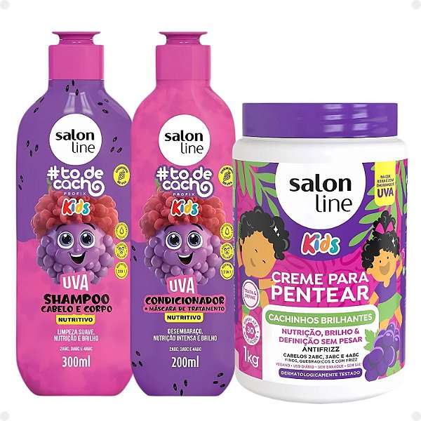 Kit Salon Line Kids: Shampoo e Condicionador + Creme para Pentear 1kg Uva