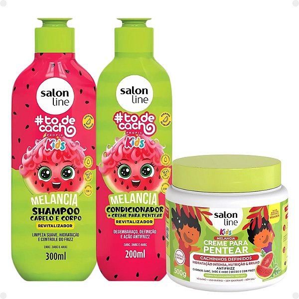 Kit Salon Line Kids: Shampoo e Condicionador + Creme para Pentear 500g Melancia