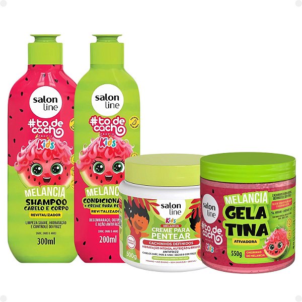 Kit Salon Line Kids: Shampoo e Condicionador + Creme para Pentear 500g e Gelatina Melancia
