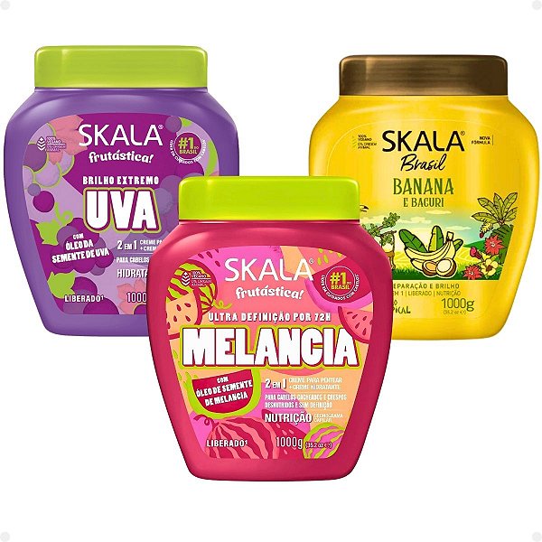 Kit Skala: Máscara Cronograma Capilar Uva, Melancia e Banana 1000g