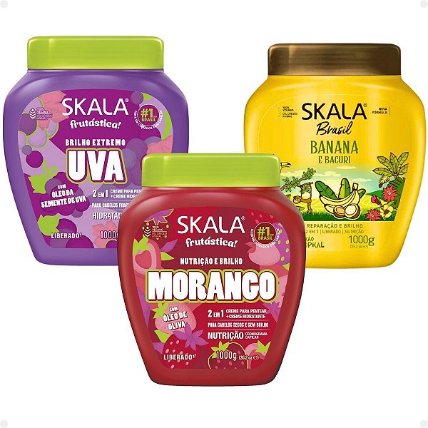 Kit Skala: Máscara Cronograma Capilar Uva, Morango e Banana 1000g