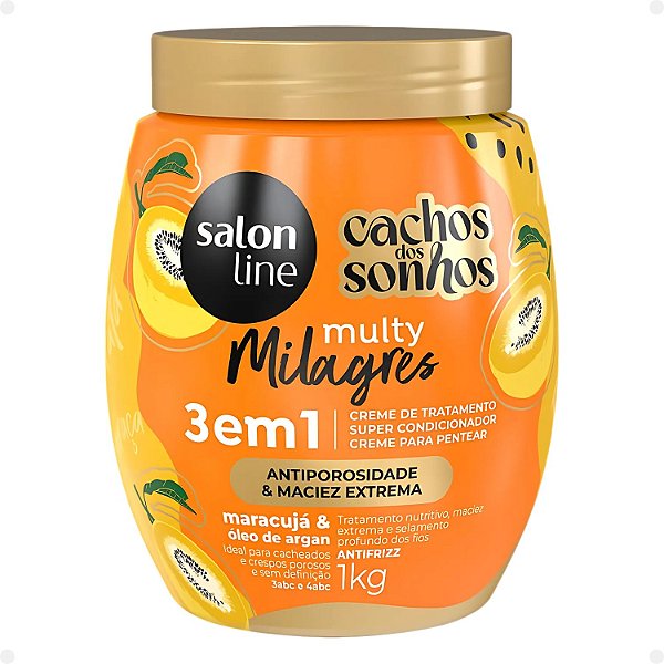 Creme Multifuncional 3 em 1 Salon Line Cachos dos Sonhos Multy Milagres Maracujá e Óleo de Argan 1Kg