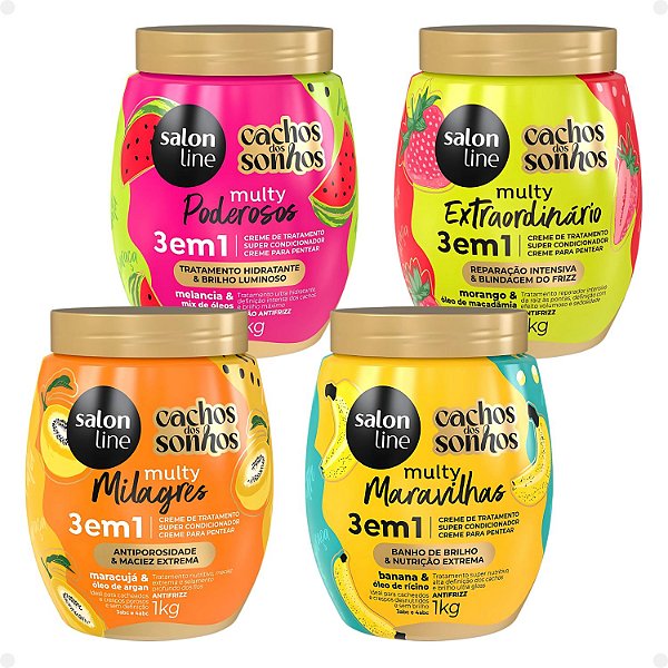 Kit Salon Line Multy Creme Multifuncional 3 em 1: Melancia, Morango, Maracujá e Banana 1Kg