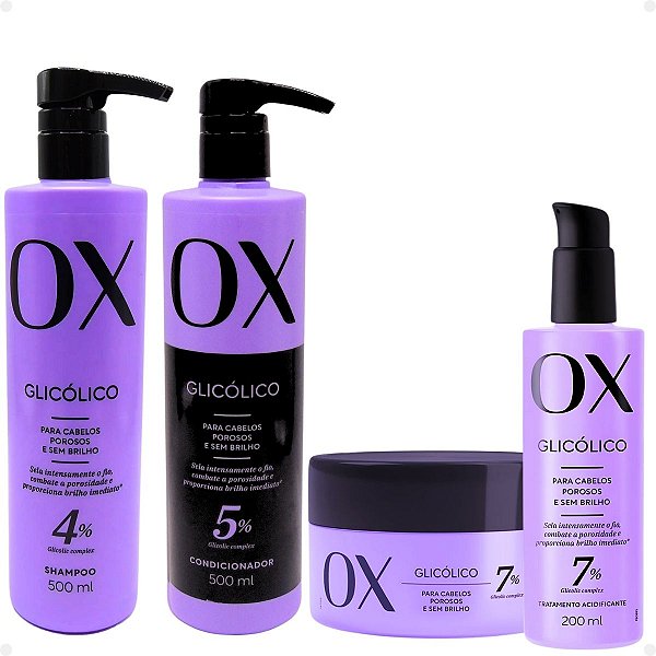 Kit Ox Glicólico: Shampoo, Condicionador 500ml, Máscara e Acidificante