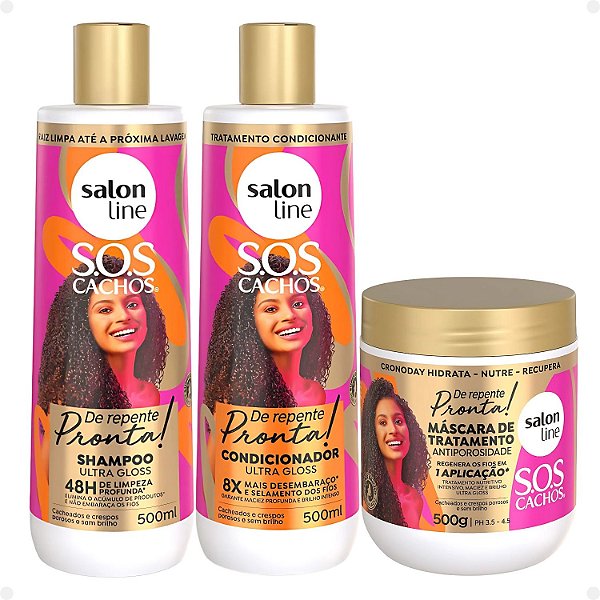 Salon Line Sos Cachos De Repente Pronta!: Shampoo, Condicionador e Máscara