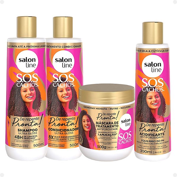 Salon Line Sos Cachos De Repente Pronta!: Shampoo, Condicionador, Máscara e Acidificante