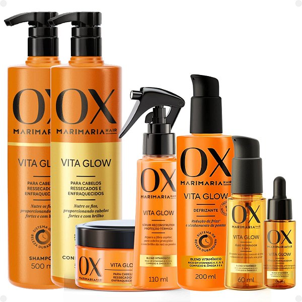 Kit Ox Mari Maria Hair Vita Glow: Shampoo, Condicionador, Máscara, Sérum, Defrizante, Óleo e Tônico
