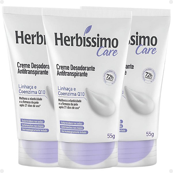 Kit Herbíssimo Care Linhaça e Coenzima Q10: 3 Cremes Desodorante 55g