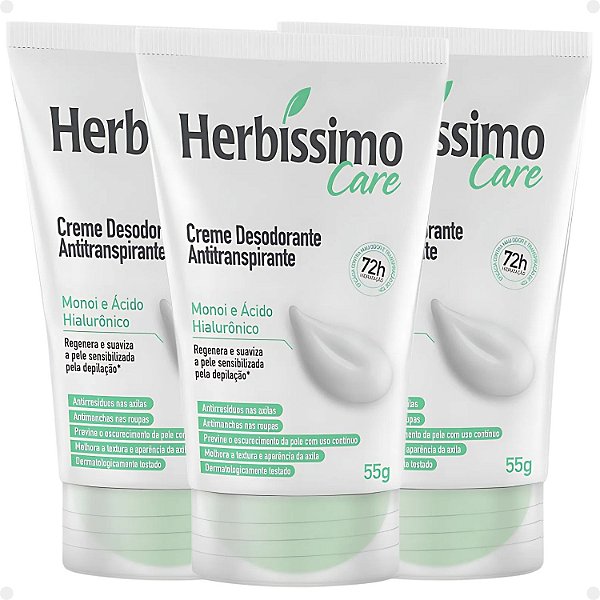 Kit Herbíssimo Care Monoi e Ácido Hialurônico: 3 Cremes Desodorante 55g