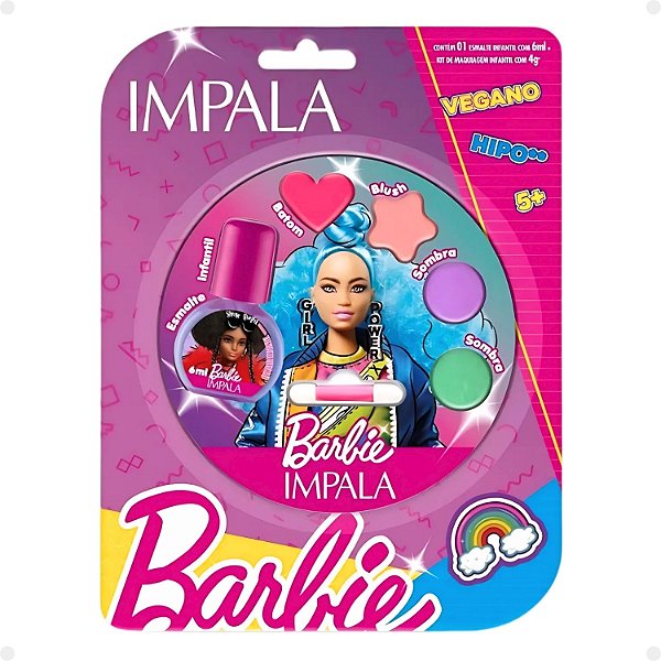 Kit Impala Barbie:1 Esmalte Shine Bright e Paleta de Maquiagem Infantil Cj. 1