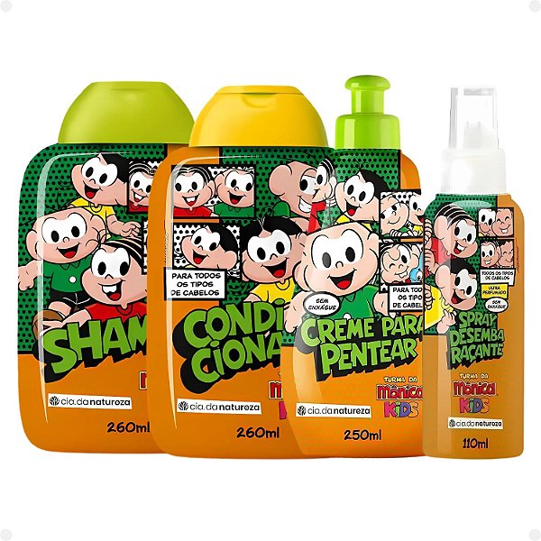 Kit Cia da Natureza Mônica Kids : Shampoo, Condicionador, Creme e Spray