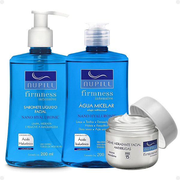 Kit Nupill Firmness Intensive Nano Hyaluronic: Sabonete, Água Micelar e Creme Antirrugas