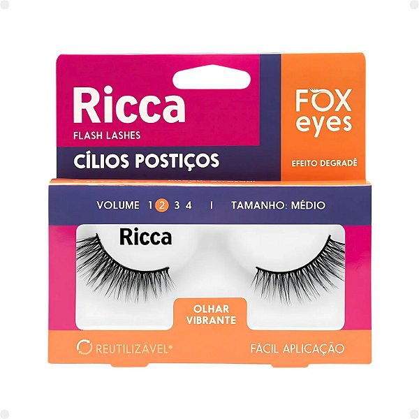 Cílios Postiços Ricca Belliz Fox Eyes Olhar Vibrante Vol:2 Médio Cód.2695