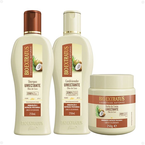Kit Bio Extratus Umectante Óleo de Coco: Shampoo 250ml, Condicionador 250ml e Banho de Creme 250g