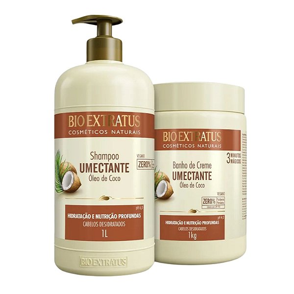 Kit Bio Extratus Umectante Óleo de Coco: Shampoo 1L e Banho de Creme 1kg