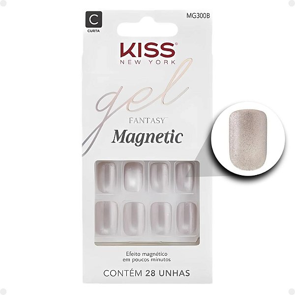 Unhas Postiças Curta Kiss Ny Gel Fantasy Magnetic Nail Crystal Mg300b