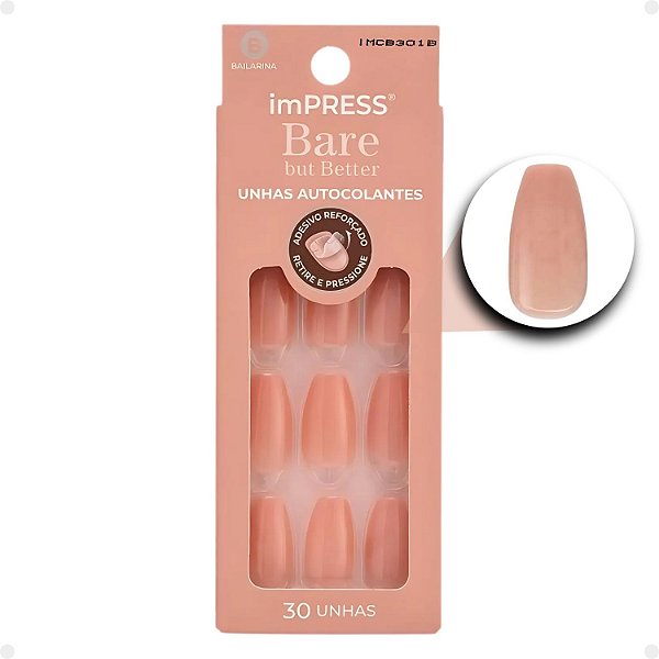 Unhas Autocolantes Bailarina Kiss Ny imPress Bare But Better Real World Imcb301b