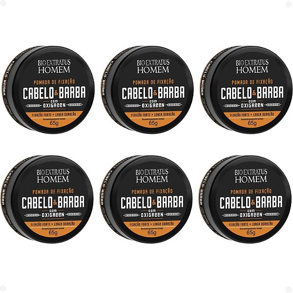 Kit Bio Extratus Homem Cabelo e Barba: 6 Pomadas de Fixação 65g