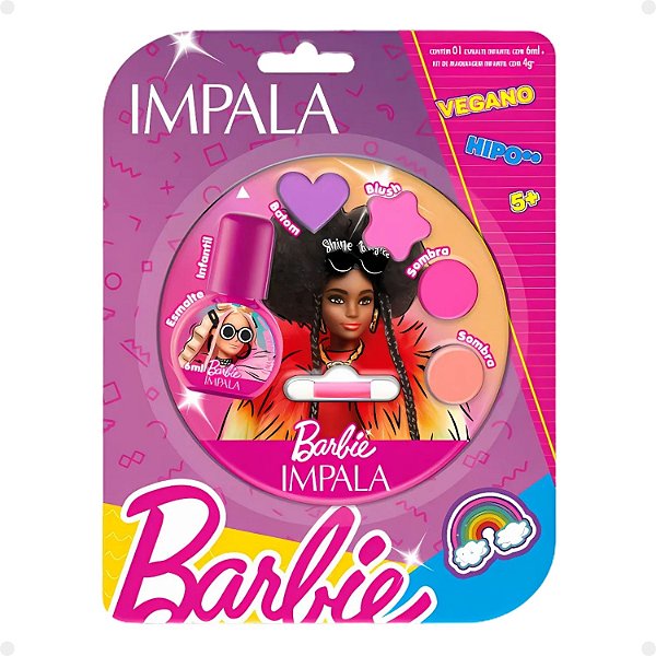 Kit Impala Barbie:1 Esmalte Icônica e Paleta de Maquiagem Infantil Cj. 2