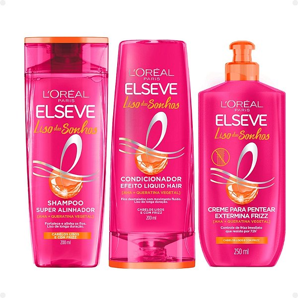Kit Elseve Liso Dos Sonhos: Shampoo 200ml, Condicionador 200ml e Creme Para Pentear 250ml