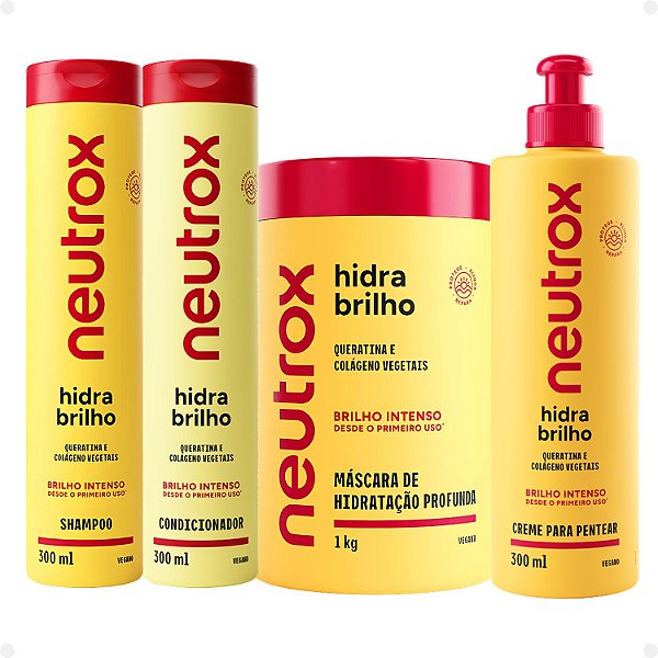 Kit Neutrox Hidra Brilho: Shampoo, Condicionador 300ml, Máscara 1Kg e Creme para Pentear 300ml