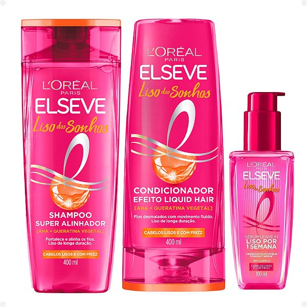 Kit Elseve Liso Dos Sonhos: Shampoo, Condicionador 400ml e Sérum Leave-In 100ml
