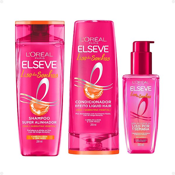 Kit Elseve Liso Dos Sonhos: Shampoo, Condicionador 200ml e Sérum Leave-In 100ml