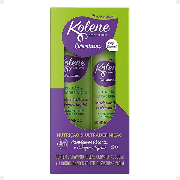 Kit Kolene Curvaturas Nutrição e Ultradefinição: Shampoo 300ml e Condicionador 200ml