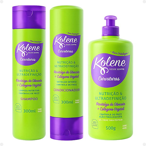 Kit Kolene Curvaturas Nutrição e Ultradefinição: Shampoo, Condicionador 300ml e Gel Creme 500g