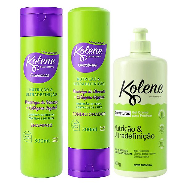 Kit Kolene Curvaturas Nutrição e Ultradefinição: Shampoo, Condicionador 300ml e Gel Creme 500g