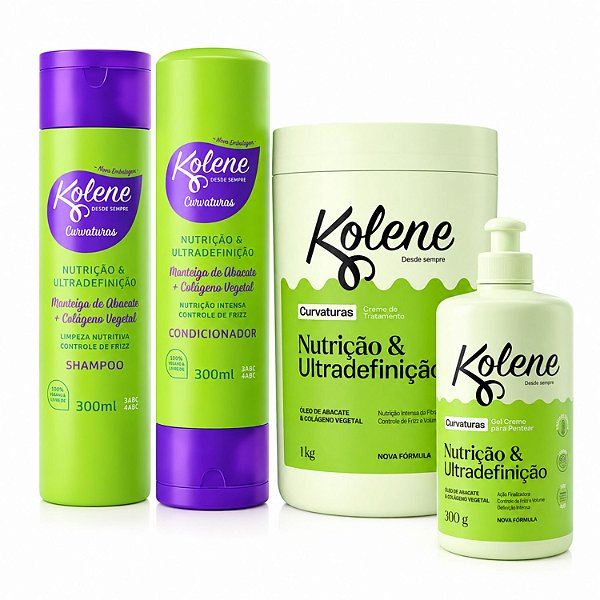 Kit Kolene Curvaturas Nutrição e Ultradefinição: Shampoo, Condicionador 300ml, Creme de Tratamento e Gel Creme 300g