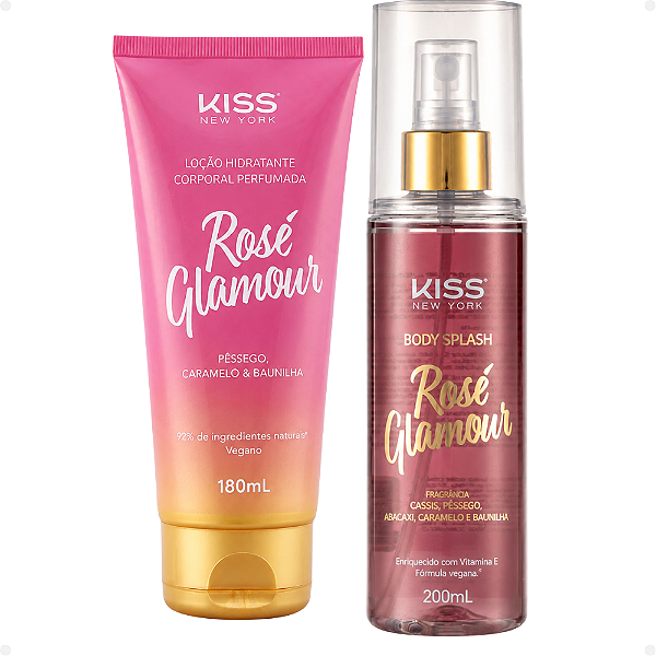 Kit Kiss New York Rosé Glamour: Body Splash 200ml e Loção Hidratante 180ml