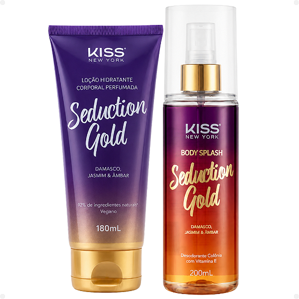 Kit Kiss New York Seduction Gold:Loção Hidratante 180ml e Body Splash 200ml