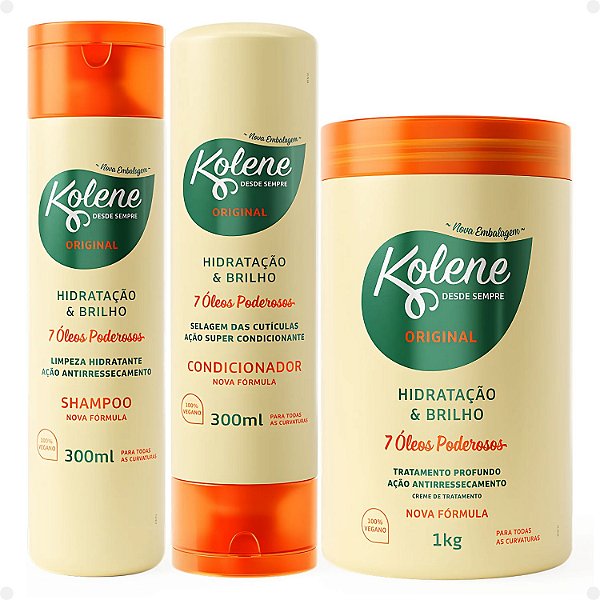 Kit Kolene Original Hidratação e Brilho: Shampoo, Condicionador 300ml e Creme de Tratamento 1Kg