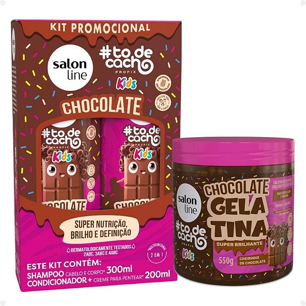 Kit Salon Line Kids #todecacho: Shampoo e Condicionador + Gelatina Super Brilhante Chocolate