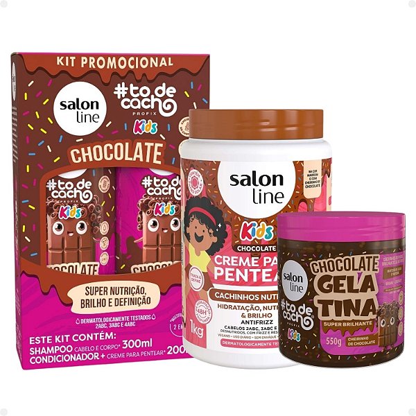 Kit Salon Line Kids: Shampoo e Condicionador + Creme para Pentear 1kg e Gelatina Super Brilhante Chocolate
