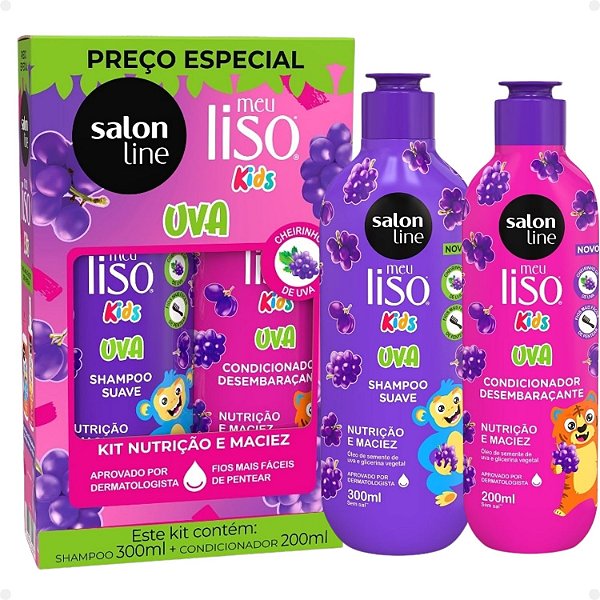 Kit Salon Line Meu Liso Kids: Shampoo 300ml e Condicionador 200ml Uva