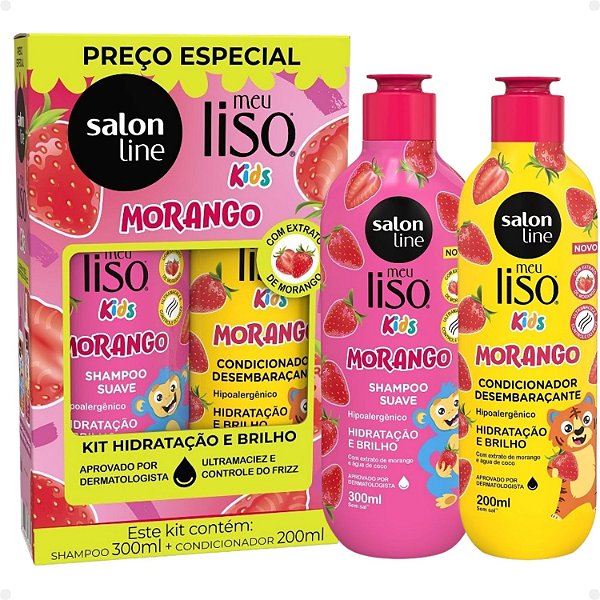 Kit Salon Line Meu Liso Kids: Shampoo 300ml e Condicionador 200ml Morango