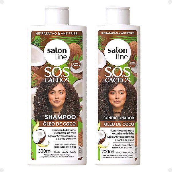 Kit Salon Line SOS Cachos: Shampoo 300ml e Condicionador 200ml Óleo de Coco