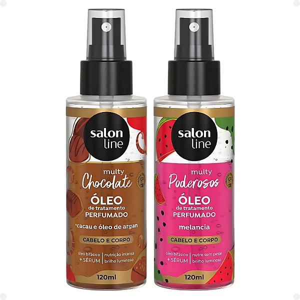 Kit Óleo Bifásico Perfumado Multy Salon Line: 1 Chocolate e 1 Melancia