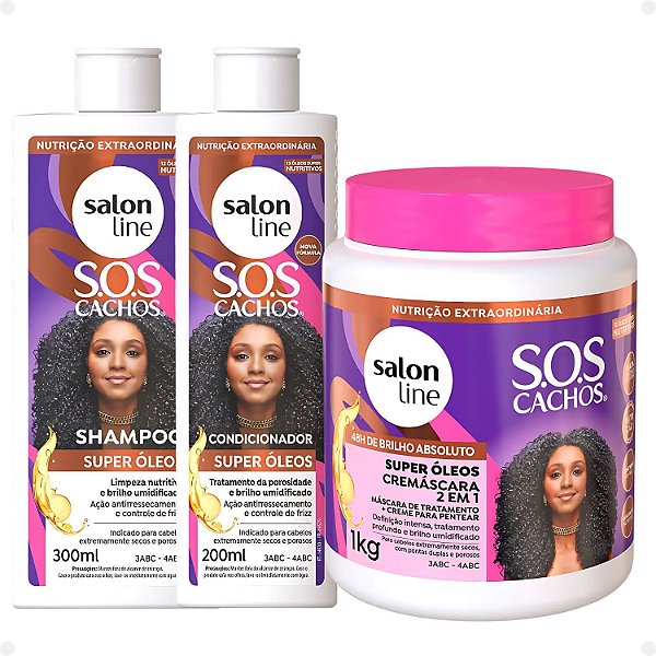 Kit Salon Line SOS Cachos Super Óleos: Shampoo 300ml e Condicionador 200ml + Cremáscara 2 em 1 1kg
