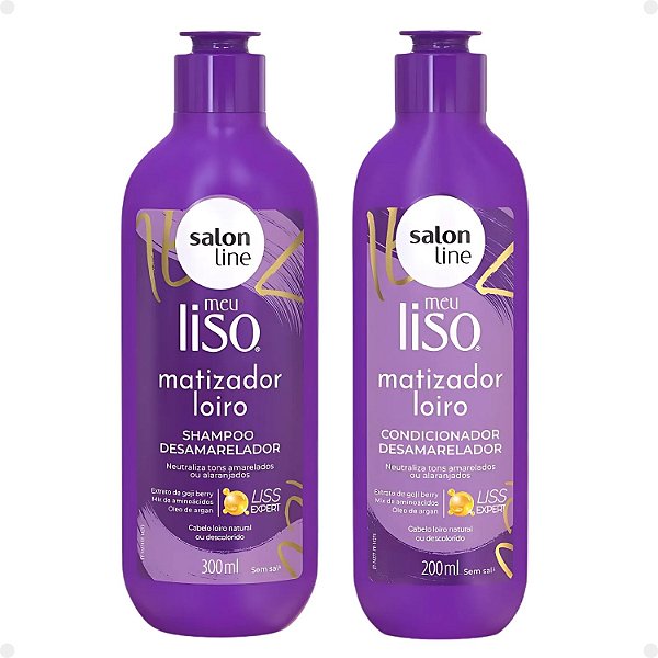 Kit Salon Line Meu Liso Matizador Loiro: Shampoo 300ml e Condicionador 200ml Desamarelador